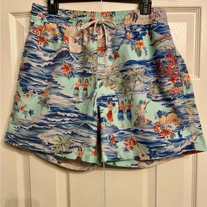 Ralph Lauren Polo Hawaiian Island Hula Girl Swim Trunks Blue Green Excellent Cnd
